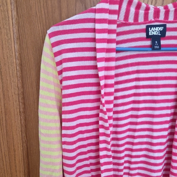 Lands' End Women's Colorful Striped Cardigan - Pink, Yellow, and Blue - Picture 6 of 15